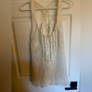 Miss Me cream Lace Halter Top with Sequins